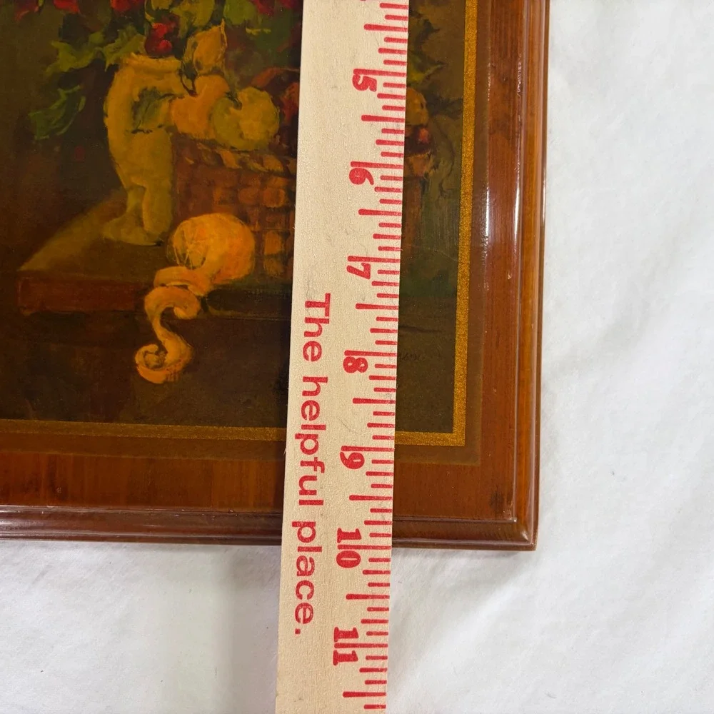 Vintage R Sanderson Still Life Poinsettia Fruit Wood Decoupage Wall Plaque